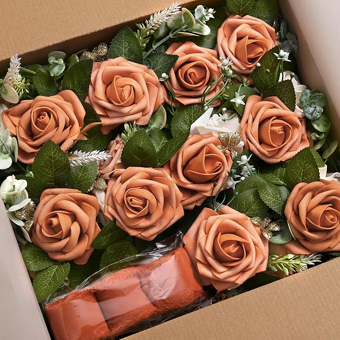 Wedding Aisle Decorations for Wedding Ceremony Set of 10 Pew Flowers for Church Chair Decorations Party Decor with Artificial Flowers Eucalyptus and Ribbons Terracotta