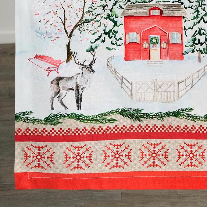 Maison d' Hermine Table Runner 100% Cotton Single Layer Table Runners 108 inches Long for Thanksgiving Christmas Decorations Home Kitchen Dining Party Wedding (Rural Christmas, 14.5" x 108")