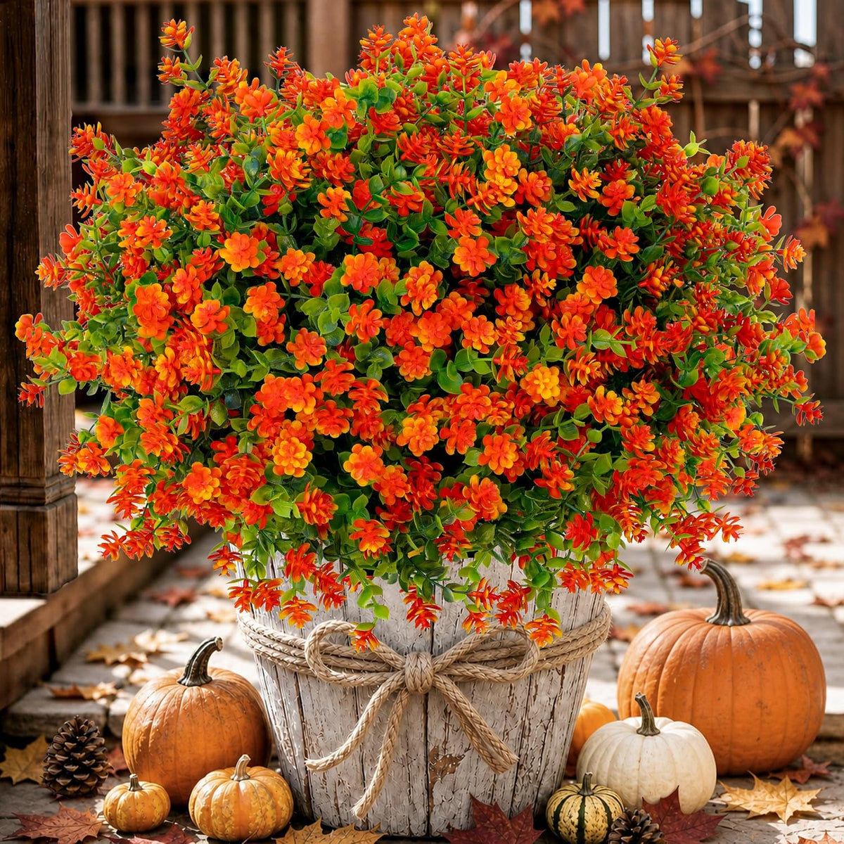 axylex artificial mums for outdoors, fake fall flowers showing dimensions