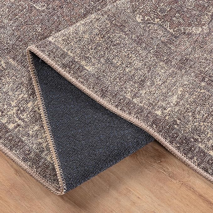 Bloom Rugs Washable Non-Slip 4' x 6' Rug - Taupe/Beige Traditional Medallion Area Rug for Living Room, Bedroom, Dining Room, and Kitchen - Exact Size: 4' x 6'
