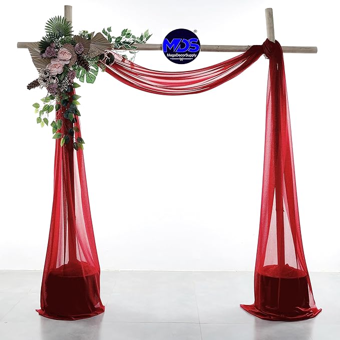 MDS Halloween Chiffon Draping Fabric - 2 Panel, 30" Wide x 75ft Long - Sheer Spooky Arbor & Canopy Drapery for Haunted House Backdrops, Party Ceilings, DIY Costumes & Themed Events - Apple Red