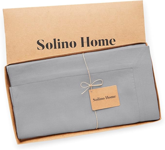 Solino Home Soft Grey Linen Tablecloth 60 x 90 Inch - 100% Pure Linen Table Cloth for Rectangle Tables - Fete, Machine Washable Tablecloth for Fall, Autumn, Thanksgiving, Christmas