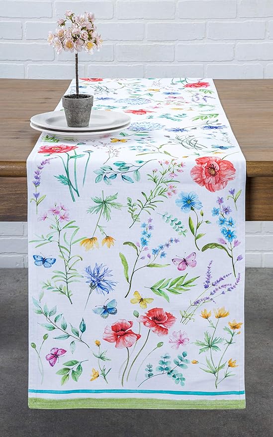 Maison d' Hermine Table Runner 100% Cotton Double Layer Table Runners 72 inches Long Decorative for Kitchen Dining Party Baby Shower Wedding Bridal Shower Spring Summer (Just Floral, 14.50" x 72")