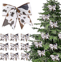 Janinka 24 Pcs Cowhide Printed Christmas Bows 6 Inch Large Cow Christmas Wreaths Bows for Farmhouse Tree Gift Wrapping Garland Holiday Western Party Crafts Xmas Tree Ribbon Ornaments