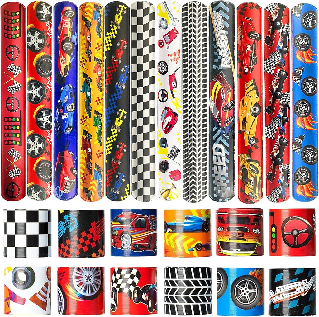 CZWXOXO 24 Pcs Race Car Party Decorations Favors Racing Bracelet Racing Wristbands Bracelet Checkered Slap Bracelets Dirt Bike Task Game Decorations Car Birthday Party Supplies