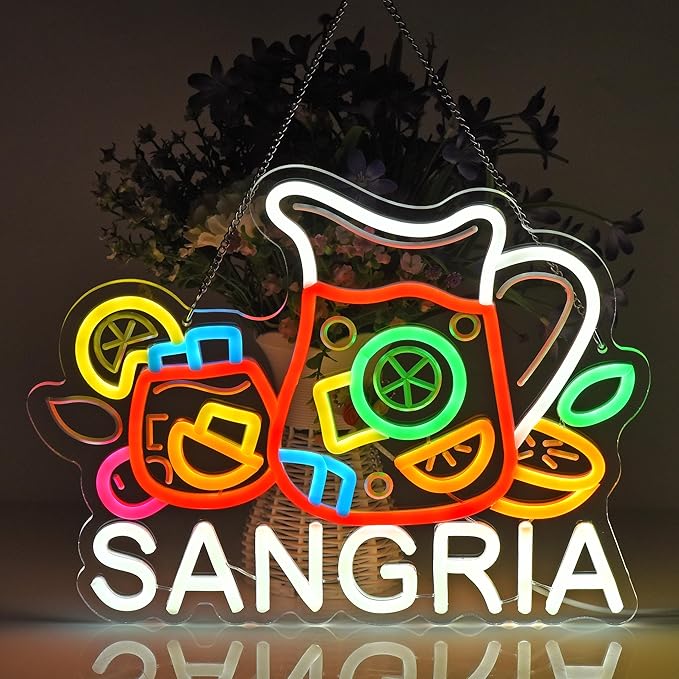 CNBEYOUNG Sangria Neon Sign, Neon Lights Hanging Wall Art Decoration for Restaurants Shop Bar Kitchen Garden Party Home Decor, USB - Driven, Super Bright & Adjustable,14.57x 11.26inches