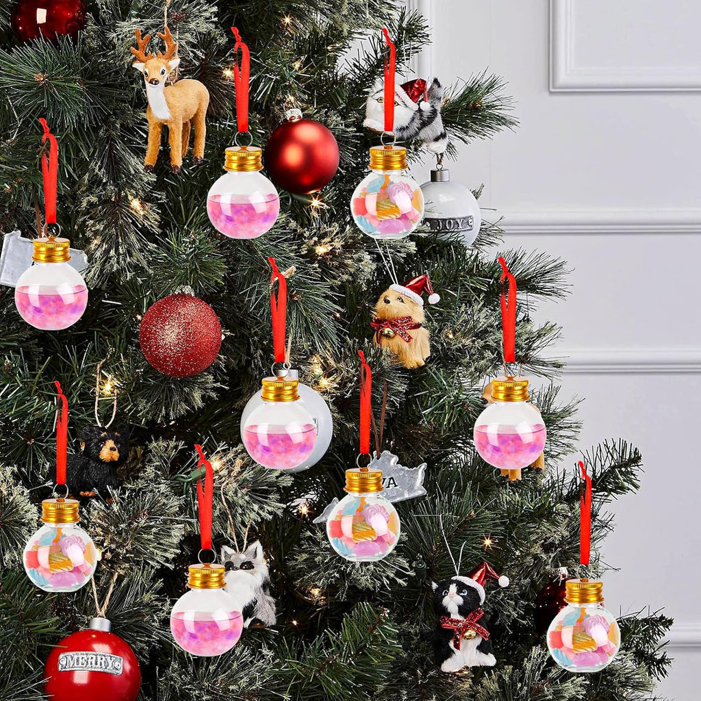 FOIMAS 24pcs Christmas Booze Balls,Christmas Fillable Booze Ball Tree Hanging Ornaments Clear Plastic Booze Pendant Ball for Chrismas Party Home Decoration
