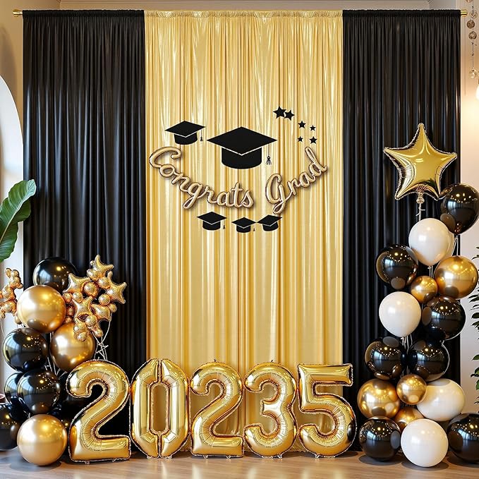 20ft x 10 ft Glitter Gold Backdrop Curtain for Parties, Wrinkle Free Non-See Through Not Fall-Off Sequin Gold Shimmer Photo Backdrop Drapes for Graduation Photography Background Cloth-4 Panels 5x10ft
