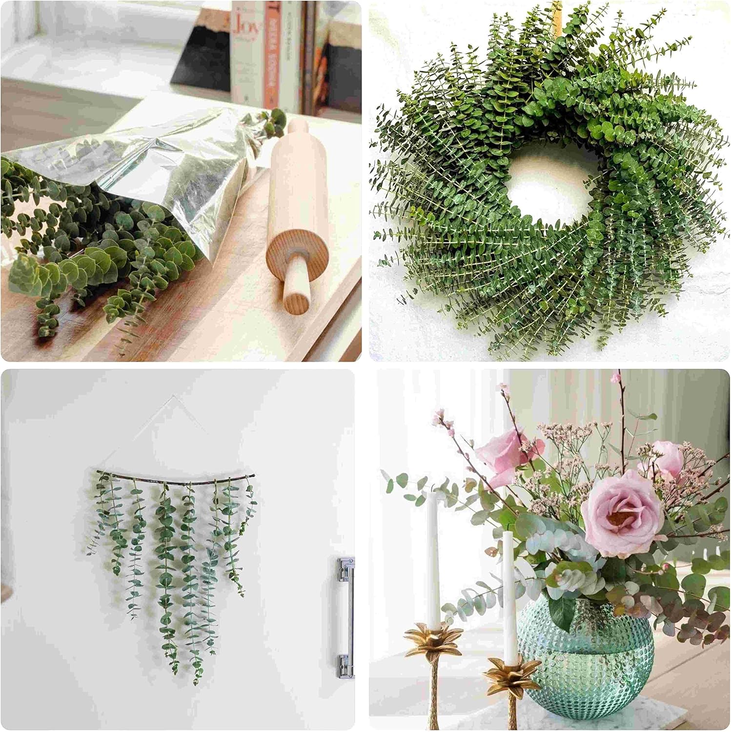 10Pcs Dried Eucalyptus Stems, 17" Real Natural Hanging Eucalyptus for Shower, Made from Fresh Leaves Branches, DIY for Vase Filler, Wedding, Bathroom, Home Decor, Dried Flowers Accessories Decor