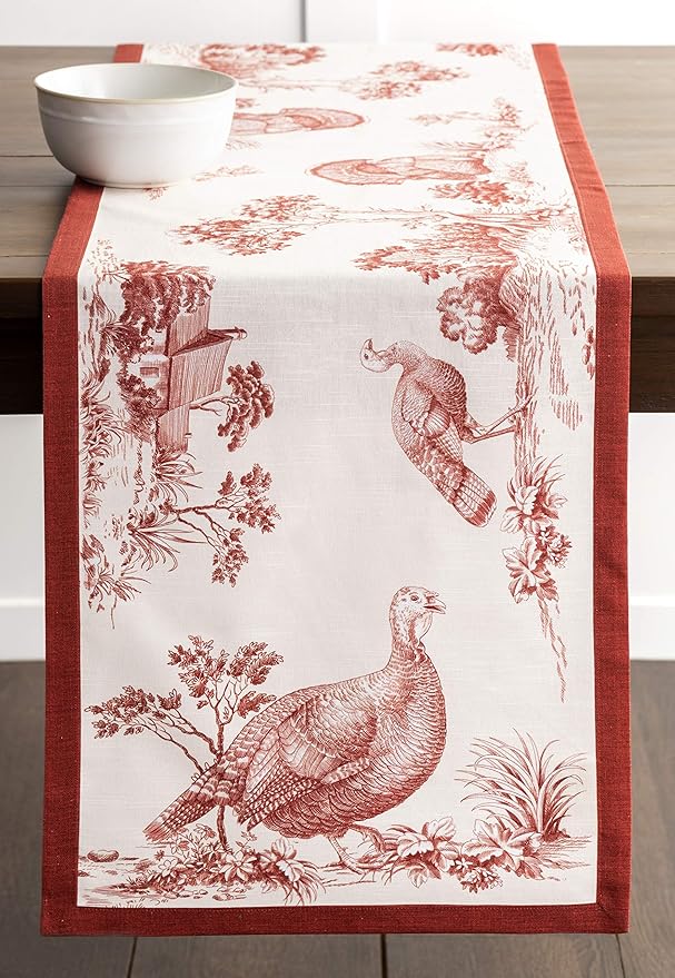 Maison d' Hermine Table Runner 100% Cotton Single Layer Table Runners 60 inches Long for Thanksgiving Christmas Decorations Home Kitchen Dining Party Wedding (Holy Jouy - Red, 14.5" x 60")