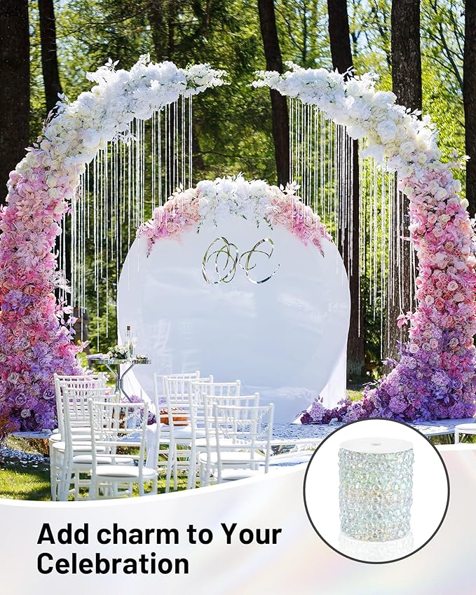 99FT Crystal Garland Strands, Acrylic Iridescent Crystal Beads String Roll, Diamond-Shaped Crystal Garland for Christmas Tree Wedding Party Decorations Beaded Curtain DIY Crafting Projects