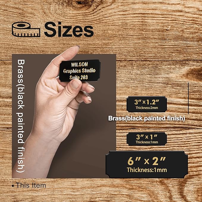 Personalized Name Plates, Deep Engraved Plaque, Black Brass Trophy Plates Engraved, Custom Name Plate with Adhesive Backing or Screws, 3" W x 1" H