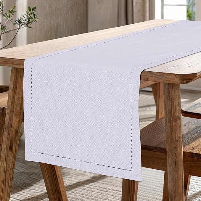 Ruvanti Linen Table Runner 72 Inches, Classic Hemstitch, Washable, Reusable, Non-Slipping, Stain Resistant- Perfect for Parties, Weddings, Dinners, Thanksgiving, Christmas, Indoor use – Lavender Grey