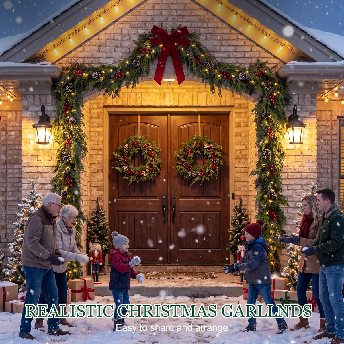 realistic christmas cedar garland decor - 9ft real shown in use