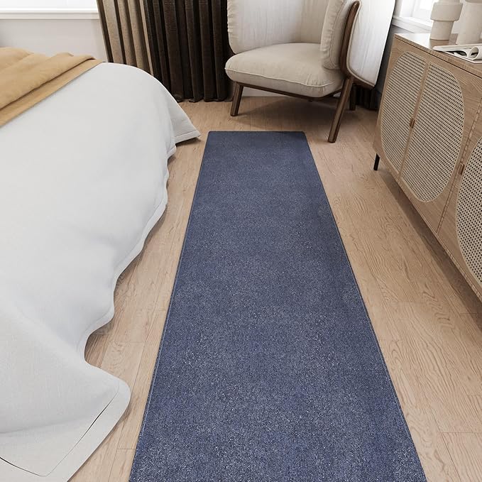 Ottomanson 2' x 14' Ultra-Thin Hallway Runner Rug - Durable Non-Slip Carpet for High-Traffic Areas - Fits Under Doors for Seamless Entry - Ideal for Kitchen, Entryway, Bedroom & Living Room, Navy