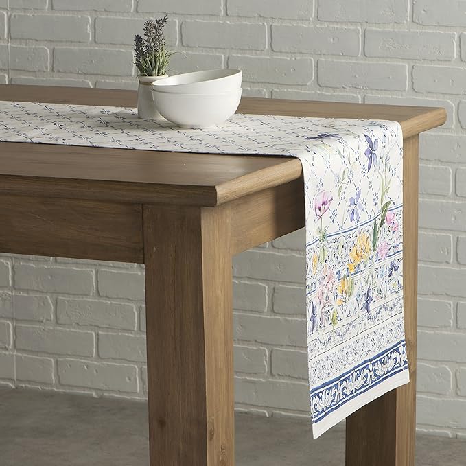 Maison d' Hermine Table Runner 100% Cotton Double Layer Table Runners 108 inches Long Decorative for Home Kitchen Dining Party Baby Shower Wedding Bridal Shower Spring Summer (Faience, 14.50" x 108")