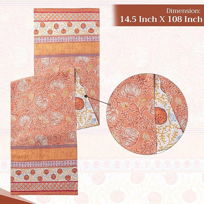 Maison d' Hermine Table Runner 100% Cotton Double Layer Table Runners 108 inches Long for Thanksgiving Christmas Decorations Home Kitchen Dining Party Wedding (Harvest Festival, 14.5" x 108")