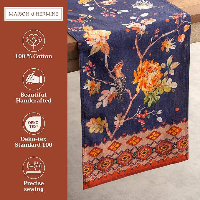 Maison d' Hermine Table Runner 100% Cotton Double Layer Table Runners 72 inches Long for Thanksgiving Christmas Decorations Home Kitchen Dining Party Wedding (Kelim - Infinity, 14.5" x 72")