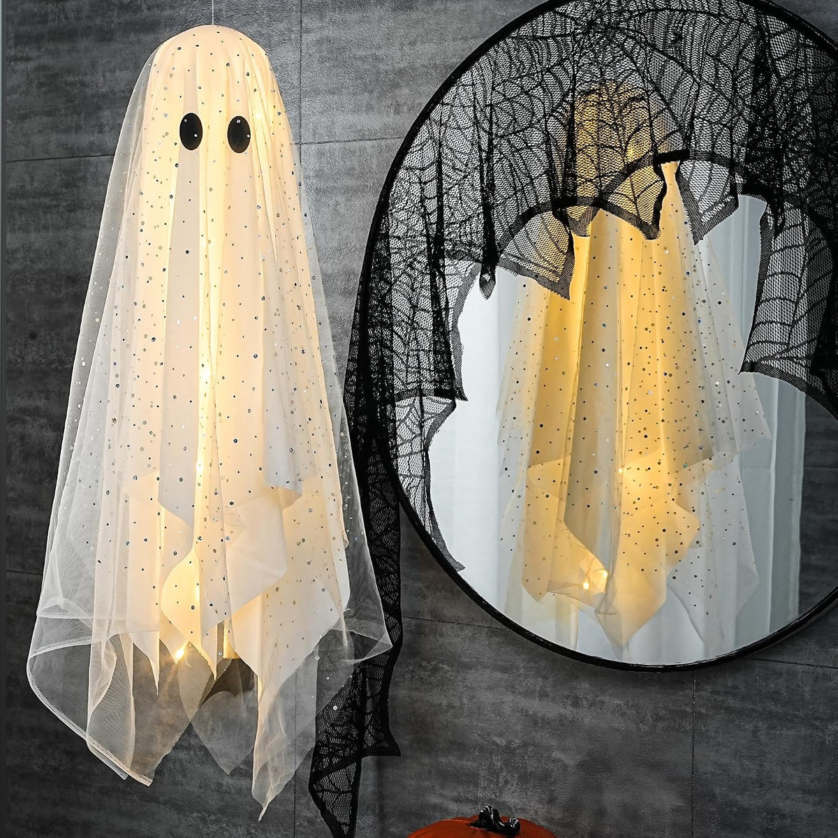 aygxu halloween decorations outdoor/indoor-3pcs hanging ghost decor with, front angle view