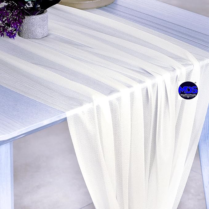 MDS 2 Pack 14ft Chiffon Table Runner 29 x 170 Inches Sheer Wedding Runner Romantic Rustic Table Runner for Wedding Decorations, Birthday Parties, Bridal Shower Party Arch Decor - Ivory