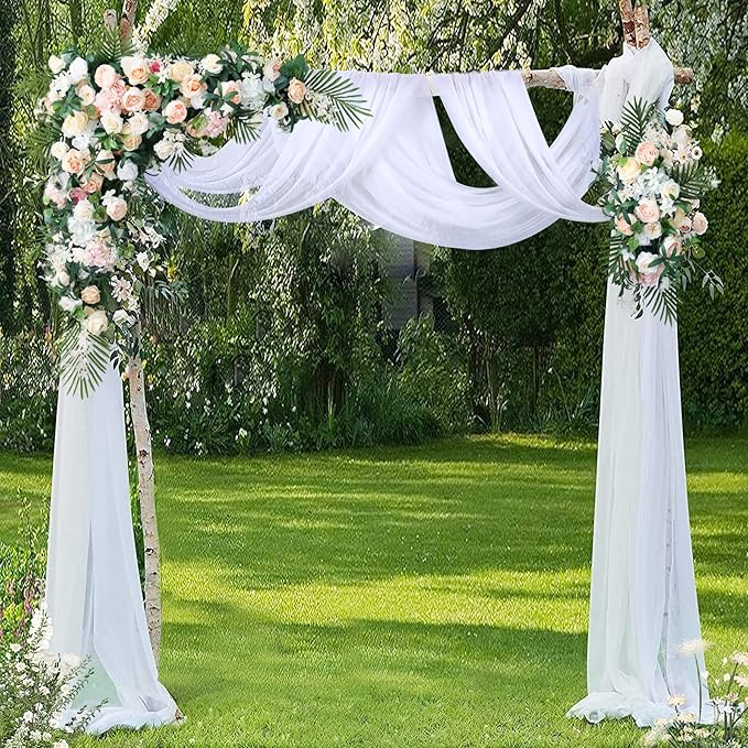 Wedding Arch Draping Fabric White Arch Drapes 6Panels Sheer Backdrop Curtain for Ceremony Wedding Arches Decor 19Ft Length x 28" Width