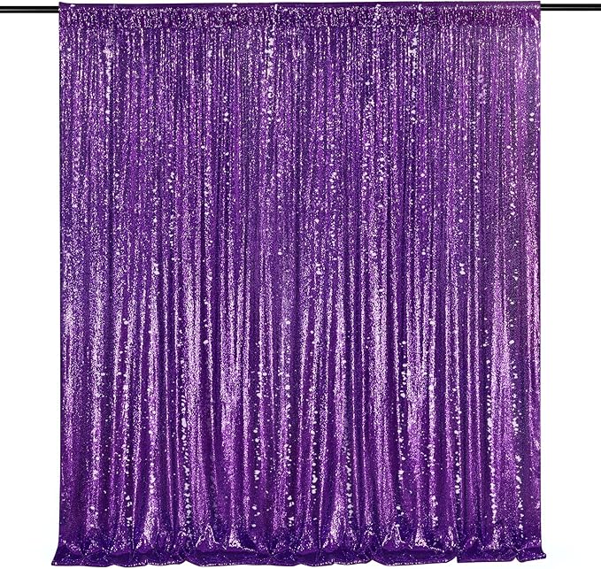 Purple Sequin Backdrop 8ft x 8ft Glitter Party Backdrop Curtains Glitter Background for Baby Shower Wedding Decorations