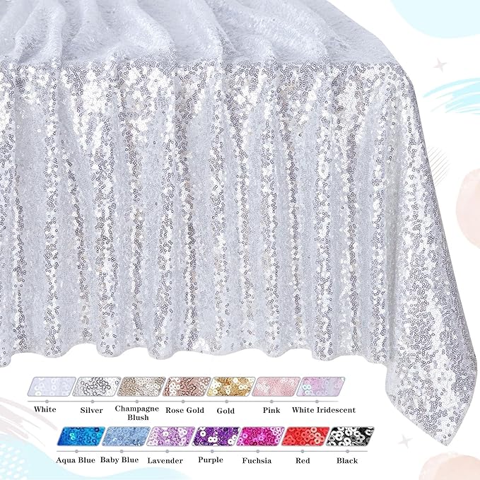 QueenDream Sequin Tablecloth 60x102 Inch Silver Tablecloth Christmas Glitter Tablecloth 6ft for Baby Shower Party Christmas Decorations