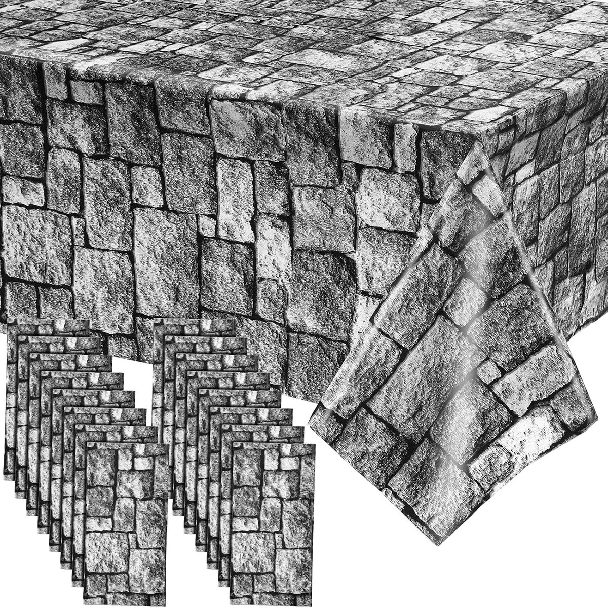 Irenare 16 Pack Stone Wall Tablecloths Plastic Rock Medieval