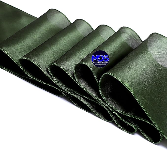 MDS Pack of 300 PCS Satin Chair Sashes Charmeuse Sateen Dining Chair Bows Ribbon Ties Back Sash for Wedding Party Birthday Home Hotel Restaurant Banquet Decoration (7 x 108 Inch, Olive Green)