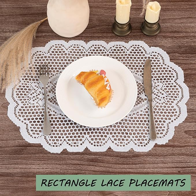 2PCS Oval Lace Placemats for Dining Table, White Lace Placemats Doilies, Embroidered Table Mats Farmhouse Cup Mat Vase Mat, 12x17 Inch