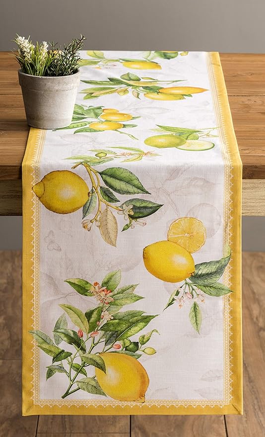 Maison d' Hermine Table runner 100% Cotton Single Layer Table Runners 72 inches long Decorative for Home Kitchen Dining Party Baby Shower Wedding Bridal Shower Spring Summer (Limoncello, 14.50" x 72")