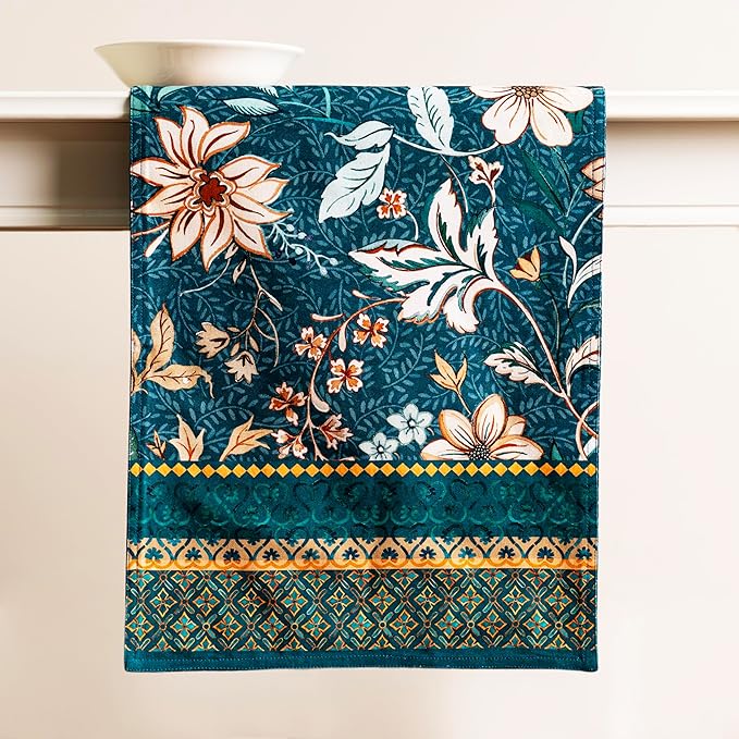 Maison d' Hermine Table Runner 100% Cotton Double Layer Table Runners 108 inches Long for Thanksgiving Christmas Decorations Home Kitchen Dining Party Wedding (Luxury Loft - Dark Teal, 14.5" x 108")