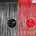 Foil Fringe Curtain Party Decorations - Black Red Metallic Tinsel Backdrop Party Steamers Curtains for Birthdays Halloweens Christmas Theme Prom Holidays Parties Decorations