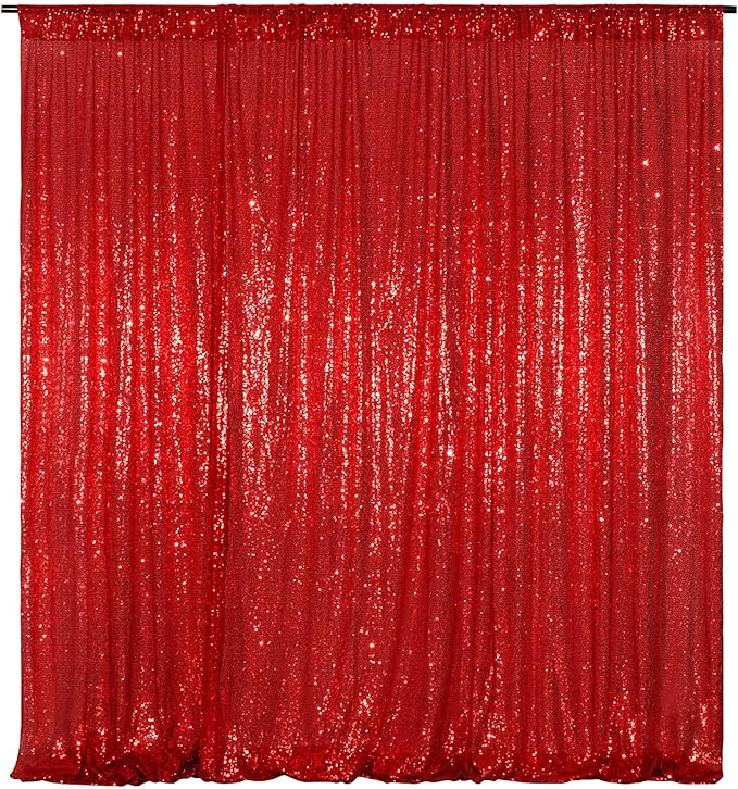 Poise3EHome Red Sequin Backdrop, 10Ft x 10Ft Glitter Photography Background Curtains for Party Wedding Birthday Christmas Valentines Day Decoration