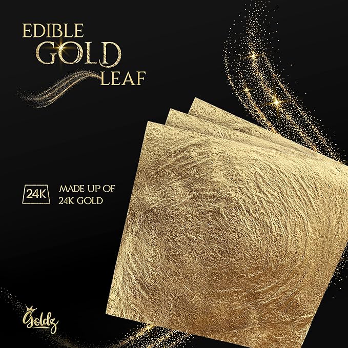 goldz: Edible 99.99% Gold Leaf, Genuine Gold Leaf, 24 Karat Edible gold Sheets. Genuine for Cooking, Art, Food, Steak, Desert, Facial.