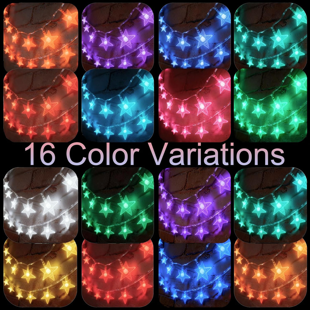 Solhice Star String Lights Battery Operated Color Changing 20ft 40 LEDs, 4th of July Decor Fairy Lights, Hanging Twinkle Lights with Remote for Outdoor Indoor Bedroom Décor