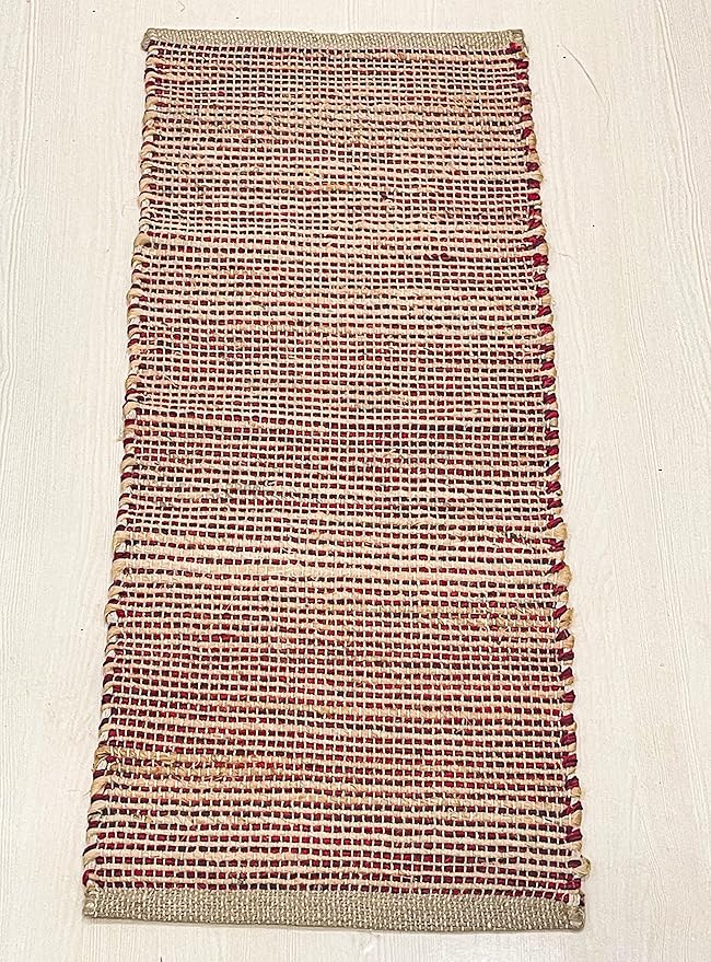 Chardin home Natural Jute Table Runner 13x48 Inch – Vintage Boho Rustic Table Decor – Handwoven Table Runner in Natural Jute and Red – Farmhouse Dining or Console Table Accent