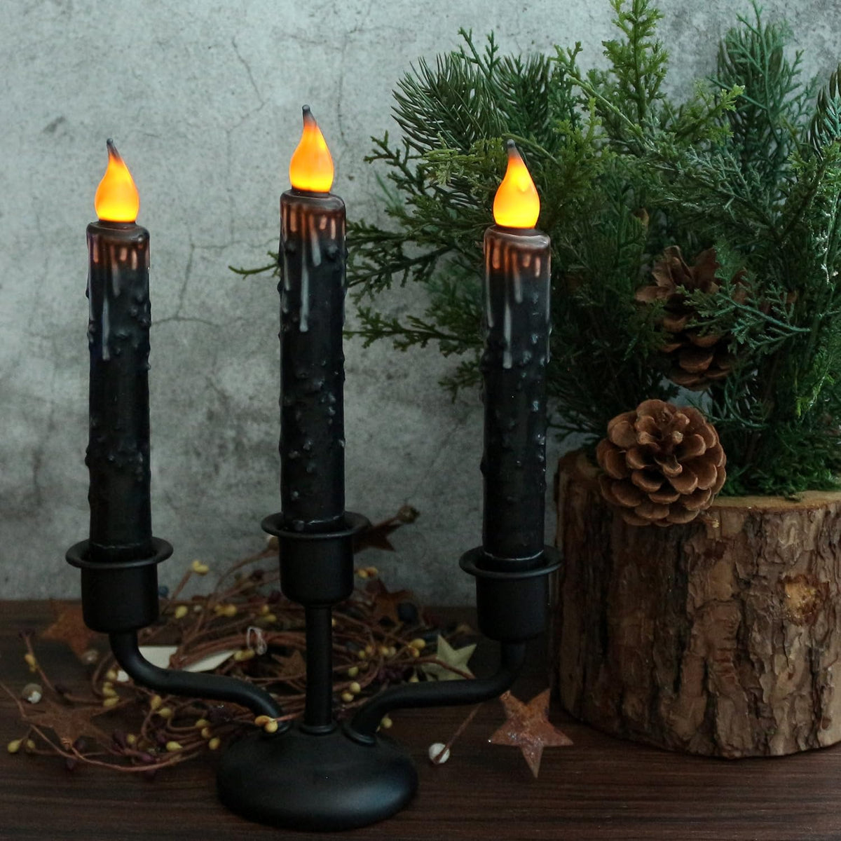 CVHOMEDECO. Real Wax Hand Dipped Battery Operated LED Timer Taper Candles Rus...