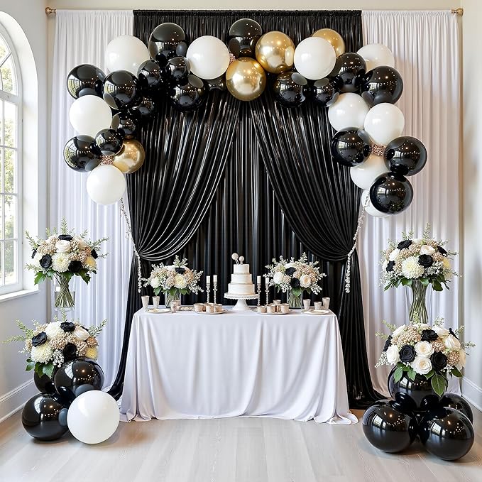gogoparti 10x10FT Black Sequin Backdrop Curtain - 2 Panels of 5x10FT Wrinkle-Free Glitter Drapes for Photography, Birthdays, Weddings & Graduations