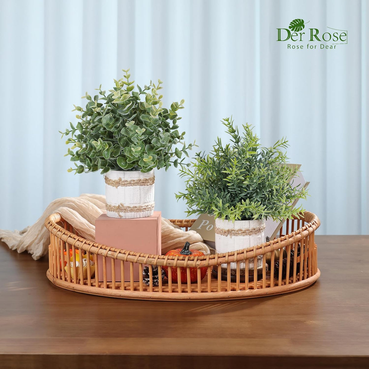 Der Rose 4 Pack Sage Green Artificial Plants Indoor for Farmhouse Decor