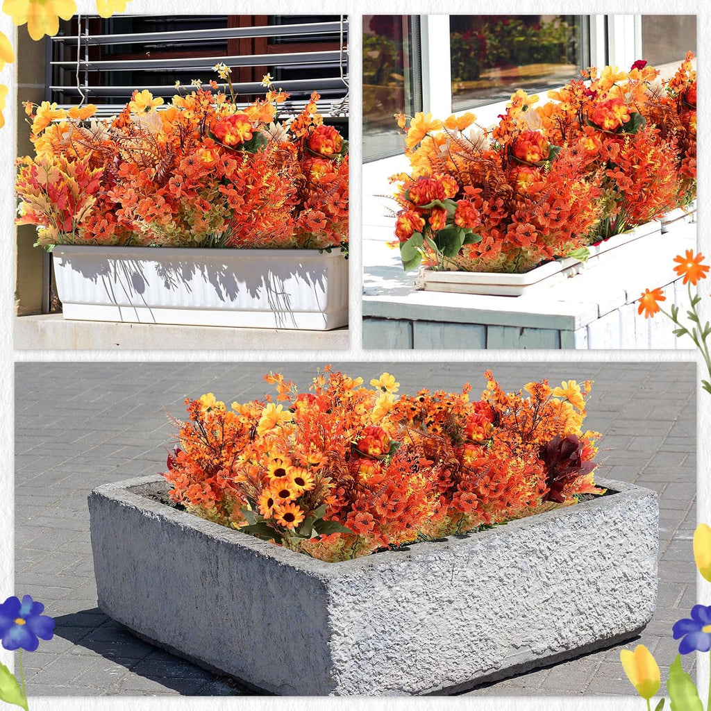 44 bunches artificial fall flowers orange fake plants, package contents