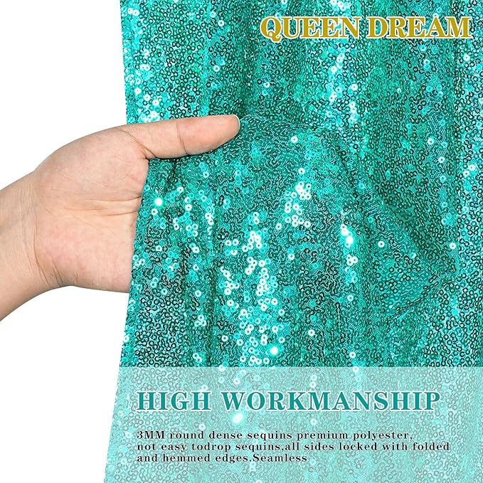 Backdrop Curtains for Mermaid Party Decor - 4 Panels 2FT x 8FT Lake Green Sequin Background Drapes for Wedding Bridal Birthday Party