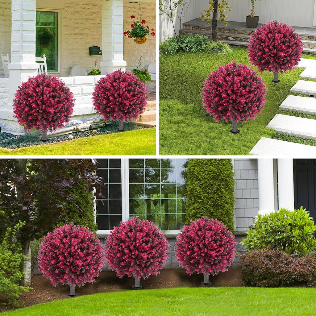 set of 2 artificial red eucalyptus topiary ball on a desk or shelf