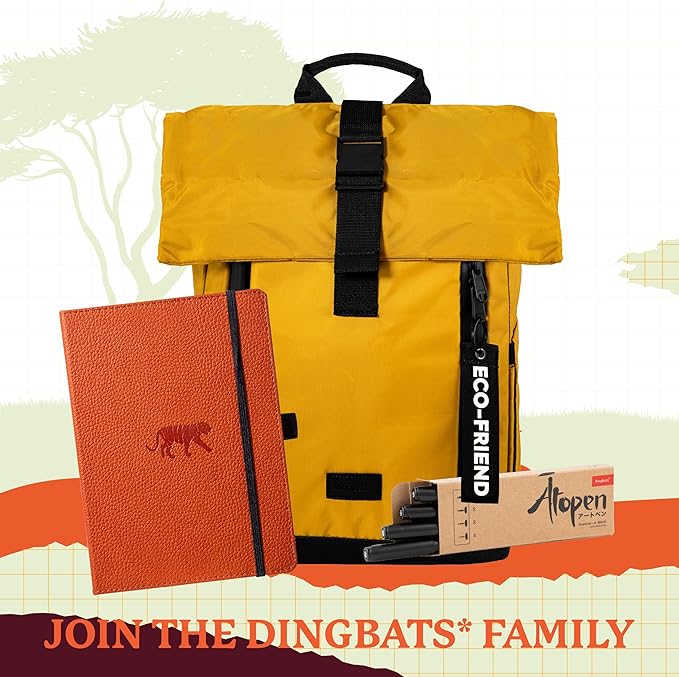 Dingbats* Wildlife Grid Writing Journal Notebook A5 - Vegan Leather Hardcover - Ideal for Work, Travel - Pocket, Elastic Closure, & Bookmark