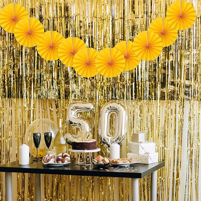 Yellow Birthday Decorations,DIY Yellow Paper Fans Hanging Decoration ,Party Supplies Party Fans 8in, Wedding Graduation Events Accessories 30 Color DIY Set （Yellow）