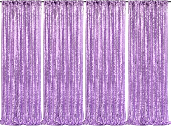 Lavender Sequin Backdrop Drapes 4 Panels 2FTx8FT Glitter Backdrop Curtains for Wedding Party Stage Decorations