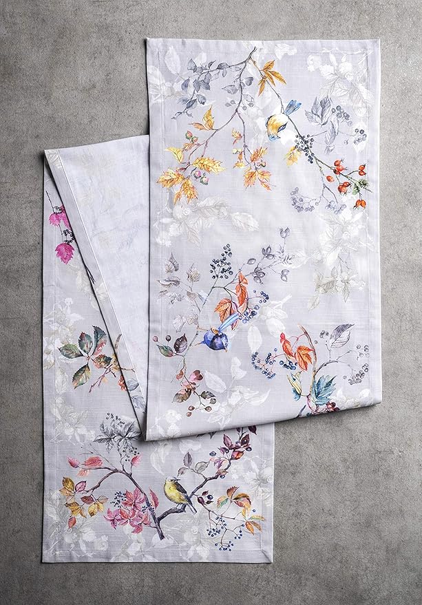 Maison d' Hermine Table Runner 100% Cotton Single Layer Table Runners 36 inches Long for Thanksgiving Christmas Decorations Home Kitchen Dining Party Wedding (Equinoxe - Grey, 14.5" x 36")