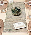 Chardin home Natural Jute Table Runner 13x48 Inch – Vintage Boho Rustic Table Decor – Handwoven Table Runner in Natural Jute and Green – Farmhouse Dining or Console Table Accent