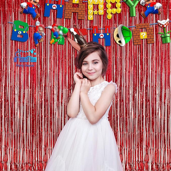 GREATRIL Red Fringe Curtains Party Streamers Backdrop Foil Tinsel Curtain Decoration for Stranger Theme Party Christmas Valentines Day Party 2 Pack