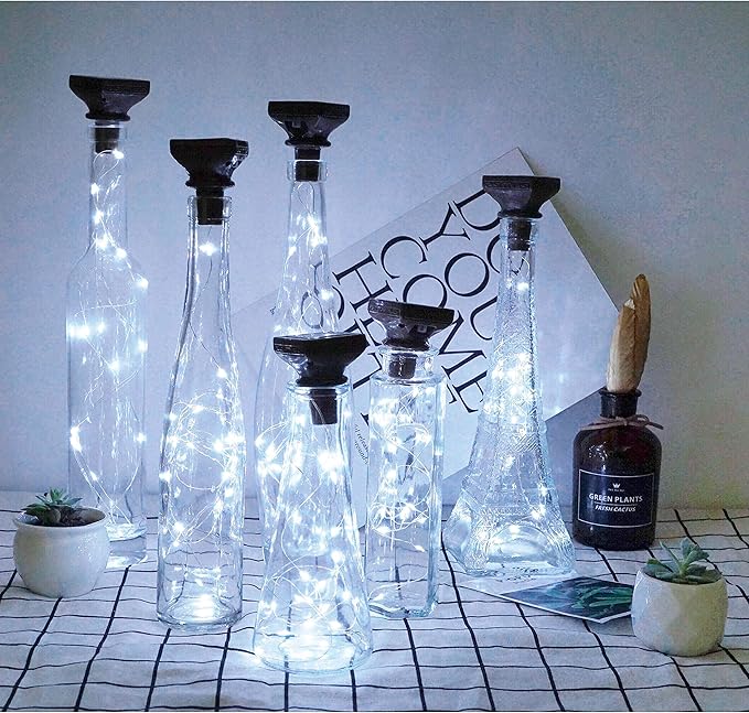 Decorman 10 Pack Solar Wine Bottle Lights 20 LEDs Waterproof Fairy Cork String Silver Wire Craft Lights for Party, Wedding, Christmas, Holiday, Garden, Patio or Table Decor
